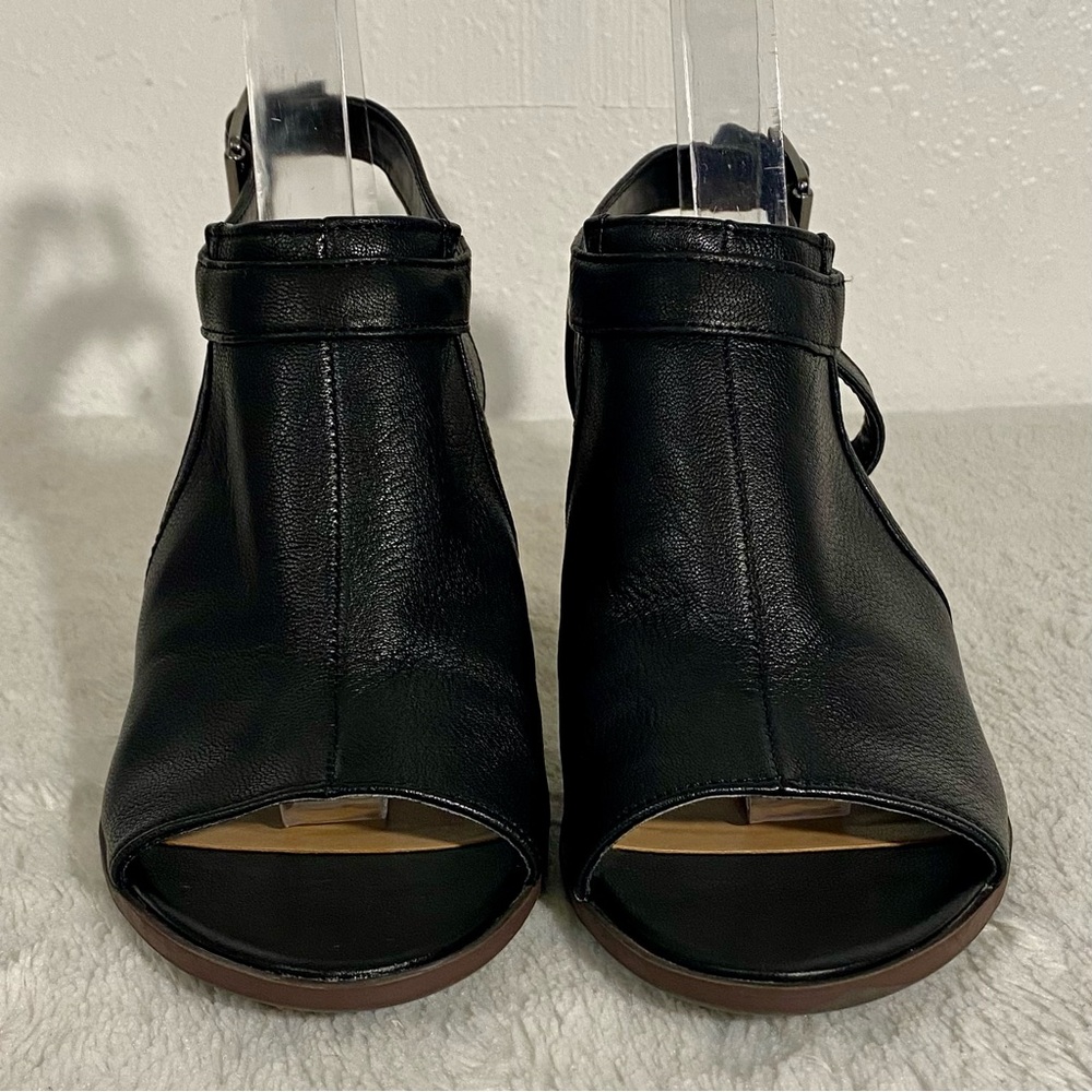 Franco Sarto Harlet Black Leather Block Heel Peep Toe Sandal Women’s Size 7.5M - Picture 4 of 10
